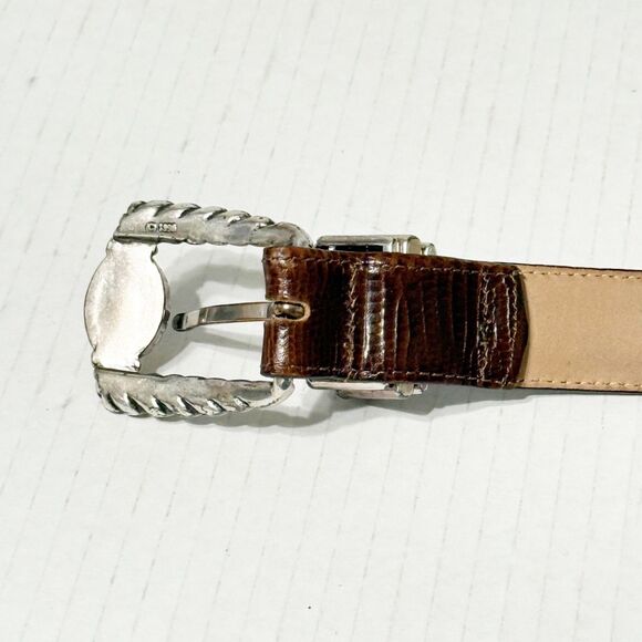Vtg Brighton Museum Collection Brown Leather Belt Greco Roman Coin Rope Buckle L main image 6